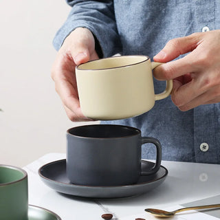 ceramic coffee cup handcrafted mug set durable 250ml vanilla drinkware close-up