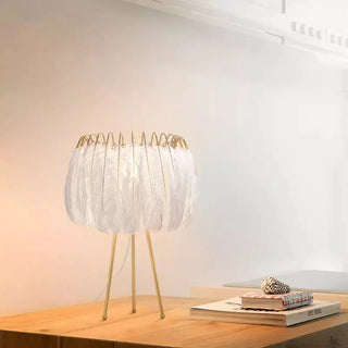 Golden White Table Lamp – Elegant Gold Feather Design Lamp with Soft Warm Light