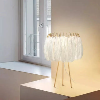 Golden White Table Lamp – Elegant Gold Feather Design Lamp with Soft Warm Light
