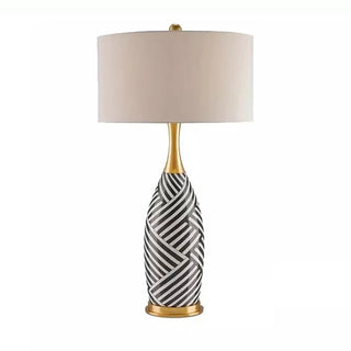 Chic Table Lamp – Zebra Pattern Ceramic & Gold Metal with Soft Fabric Shade