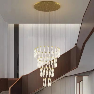 Golden Metal Suspension - Luxury Pendant Lamp with Sparkling Cut Crystals & Warm Ambient Light