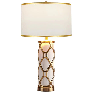 Nordic Decorative Lamp – Ceramic Table Lamp with Gold Lattice & Soft Light