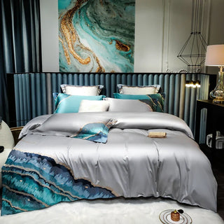 egyptian cotton duvet whimsical waters luxury bedding set silver grey front view