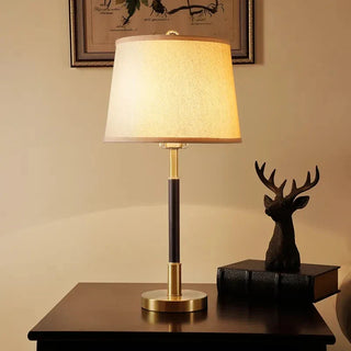 Bedside Lamp with Touch Dimmer | Elegant Gold Finish Fabric Lampshade Light