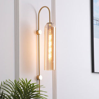 Cylindrical Glass Wall Lamp – Modern Wall Sconce with Gold Arm Lighting
