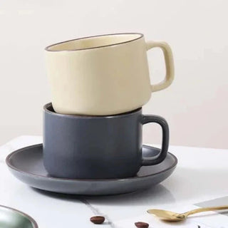 ceramic coffee cup handcrafted grey 250ml mug saucer set stylish durable drinkware angle view