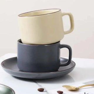 ceramic coffee cup handcrafted mug set durable 250ml vanilla drinkware angle view