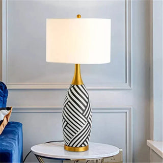 Chic Table Lamp – Zebra Pattern Ceramic & Gold Metal with Soft Fabric Shade