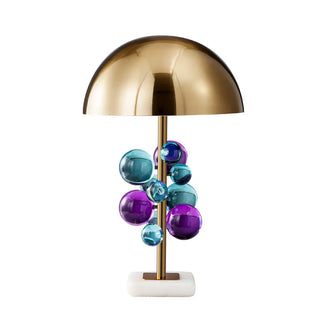 Floral dome table lamp — white marble base brass dome modern