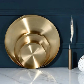 golden brass tray earthworks luxury handcrafted metal serving tray copper gold finish detail