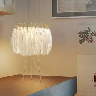 Golden White Table Lamp – Elegant Gold Feather Design Lamp with Soft Warm Light