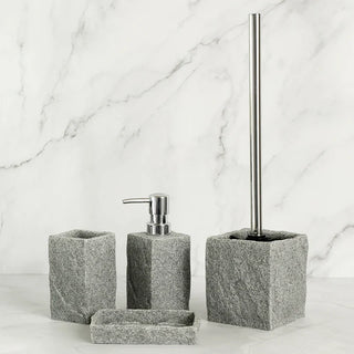 granite resin bathroom set soap dish toilet brush holder close-up