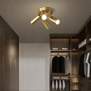 Golden LED Ceiling Light – Minimalist Aluminium Gold Finish Double Head Lamp
