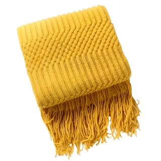 hand-knitted blanket cozy textured knit throw yellow tela nativa front view