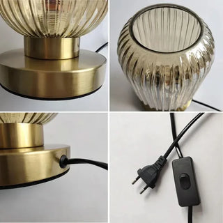 Ribbed Glass Table Lamp – Nordic Designer Lamp with Brushed Gold Base