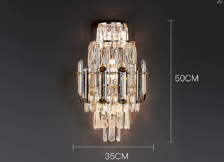 Crystal Wall Sconce – Chrome Wall Fixture with Cut Crystal Pendants for Elegant Living Room Lighting