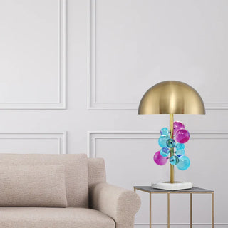 White marble brass dome lamp front — floral modern design