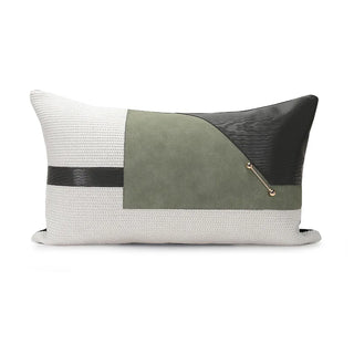 italian cushion cover handmade woven textile vegan leather detail pillow case front view