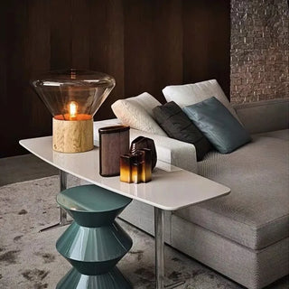 Muffins amber floor lamp close-up — handblown glass detail