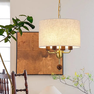 Minimalist Pendant Light – Natural Wood Lamp with Fabric Lampshade for Cozy Room Illumination