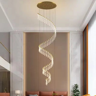 Golden Metal Suspension - Luxury Pendant Lamp with Sparkling Cut Crystals & Warm Ambient Light