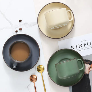 ceramic coffee cup handcrafted grey 250ml mug saucer set stylish durable drinkware side view