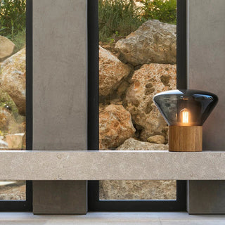 Muffins bohemian grey lamp setting — handblown glass floor