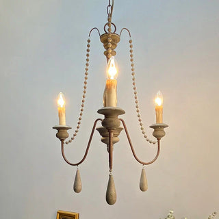White Wooden Chandelier – Vintage Rustic Light Fixture for Living Room Lighting