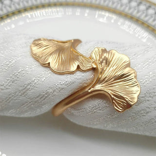 metal napkin rings leaf design zinc alloy napkin holder set table decor front view