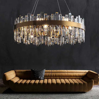 Gold Crystal Chandelier – Modern Circular Pendant Light with Adjustable LED