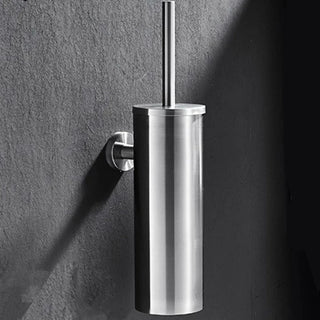wall mounted brushed metal stainless steel toilet brush bathroom close-up