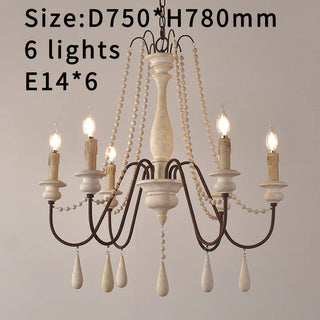 White Wooden Chandelier – Vintage Rustic Light Fixture for Living Room Lighting
