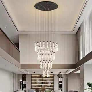 Golden Metal Suspension - Luxury Pendant Lamp with Sparkling Cut Crystals & Warm Ambient Light