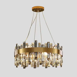 Gold Crystal Chandelier – Modern Circular Pendant Light with Adjustable LED