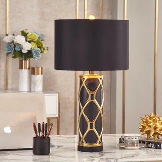 Nordic Decorative Lamp – Ceramic Table Lamp with Gold Lattice & Soft Light