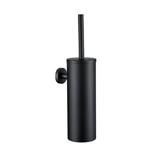 wall mounted matte black stainless steel toilet brush bathroom front view