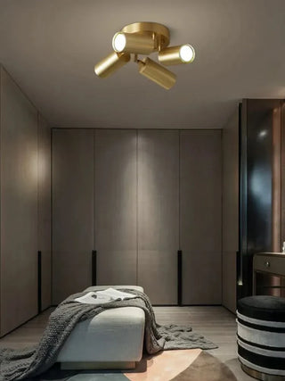 Golden LED Ceiling Light – Minimalist Aluminium Gold Finish Double Head Lamp