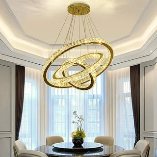 Layered Ring Chandelier – Modern Adjustable Height Lighting Sculpture in Black or Gold