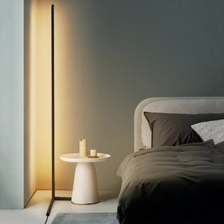 Designer brushed aluminum floor lamp — modern LED warm white