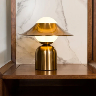 Decorative Table Lamp – Opal Glass Globe with Gold Metal Base | Soft Accent Lighting