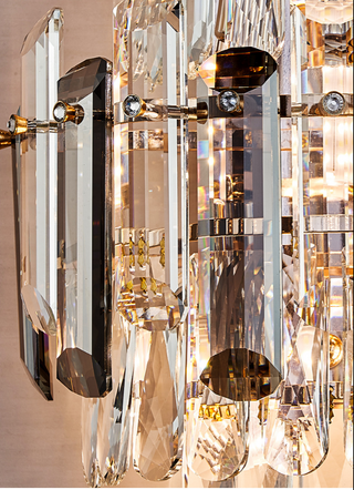 Crystal Wall Sconce – Chrome Wall Fixture with Cut Crystal Pendants for Elegant Living Room Lighting