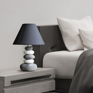 Stone table lamp grey ceramic — fabric shade side angle