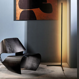 Modern designer floor lamp — stainless steel brush finish close-up