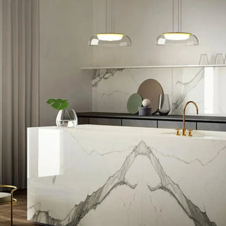 Double lampshade glass pendant interior — warm LED ceiling lamp