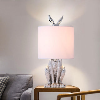 Masked rabbit table lamp side — resin white fabric