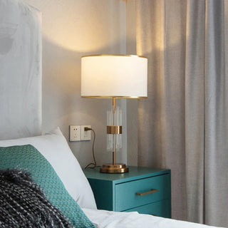 Bedside Lamp – Elegant White Fabric Shade & Gold Metal Base with Soft Warm Lighting
