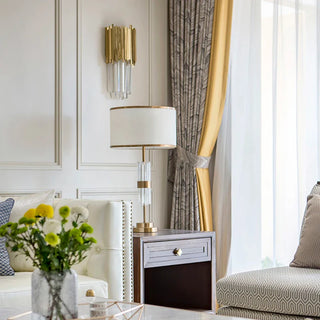 Bedside Lamp – Elegant White Fabric Shade & Gold Metal Base with Soft Warm Lighting