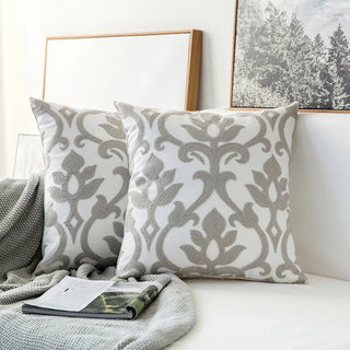 floral cushion cover embroidered cotton square pillow case navy design front view