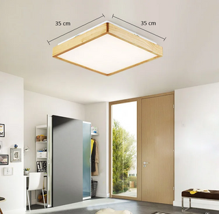 Natural Wood Ceiling Light – Rectangular LED Lamp With Soft Ambient Lighting