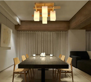 Japandi minimalist wood LED ceiling light soft illumination front view
